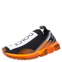 Dolce & Gabbana Black/Orange Stretch Jersey Logo Print Slip On Sneakers Size 40