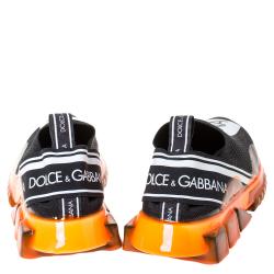 Dolce & Gabbana Black/Orange Stretch Jersey Logo Print Slip On Sneakers Size 40