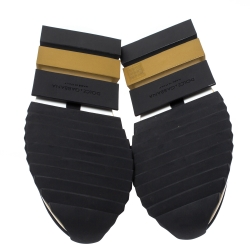 Pre Owned Dolce & Gabbana Black/Gold Stretch Fabric Jersey Sorrento Logo Print Slip On Sneakers Size 41.5