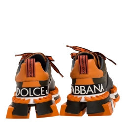 مملوكة مسبقًا Dolce & Gabbana Green/Orange Leather Super King Platform Low Top Sneakers Size 41