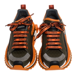 مملوكة مسبقًا Dolce & Gabbana Green/Orange Leather Super King Platform Low Top Sneakers Size 41