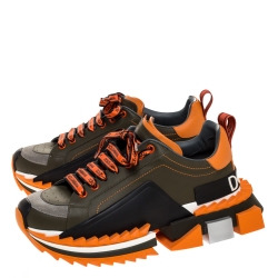 مملوكة مسبقًا Dolce & Gabbana Green/Orange Leather Super King Platform Low Top Sneakers Size 41