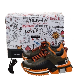مملوكة مسبقًا Dolce & Gabbana Green/Orange Leather Super King Platform Low Top Sneakers Size 41