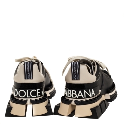 مملوكة مسبقًا Dolce & Gabbana Black Two-Tone Leather Super King Platform Low Top Sneakers Size 43
