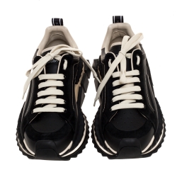 مملوكة مسبقًا Dolce & Gabbana Black Two-Tone Leather Super King Platform Low Top Sneakers Size 43
