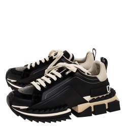 مملوكة مسبقًا Dolce & Gabbana Black Two-Tone Leather Super King Platform Low Top Sneakers Size 43