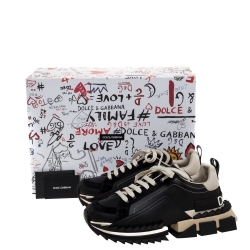 مملوكة مسبقًا Dolce & Gabbana Black Two-Tone Leather Super King Platform Low Top Sneakers Size 43