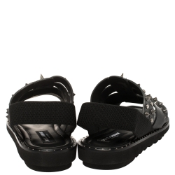 Pre Owned Dolce and Gabbana Black Leather Cross Strap Spike Sandals Size 43