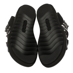 Pre Owned Dolce and Gabbana Black Leather Cross Strap Spike Sandals Size 43