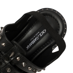 Pre Owned Dolce and Gabbana Black Leather Cross Strap Spike Sandals Size 43