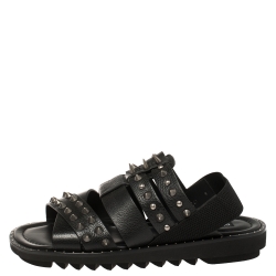 Pre Owned Dolce and Gabbana Black Leather Cross Strap Spike Sandals Size 43