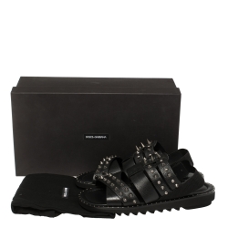 Pre Owned Dolce and Gabbana Black Leather Cross Strap Spike Sandals Size 43