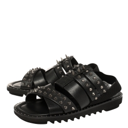 Pre Owned Dolce and Gabbana Black Leather Cross Strap Spike Sandals Size 43