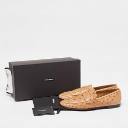 Pre Owned Dolce & Gabbana Beige Ostrich Slip On Loafers Size 44