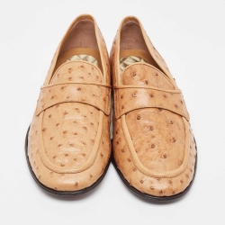 Pre Owned Dolce & Gabbana Beige Ostrich Slip On Loafers Size 44