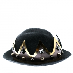Pre Owned Dolce and Gabbana Grey Wool Crown Base Fedora Hat Size 59
