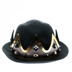 Pre Owned Dolce and Gabbana Grey Wool Crown Base Fedora Hat Size 59