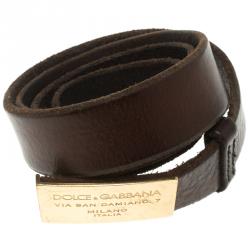 مملوكة مسبقًا Dolce and Gabbana Dark Brown Leather Plaque Buckle Belt 90 CM