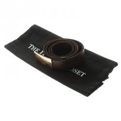 مملوكة مسبقًا Dolce and Gabbana Dark Brown Leather Plaque Buckle Belt 90 CM