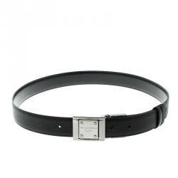 Pre Owned حزام دولتشي اند غابانا بادج الشعار جلد مزخرف أسود 90 سم