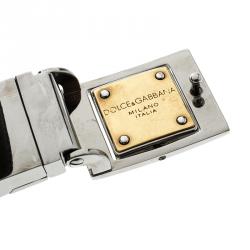 Pre Owned حزام دولتشي اند غابانا بادج الشعار جلد مزخرف أسود 90 سم