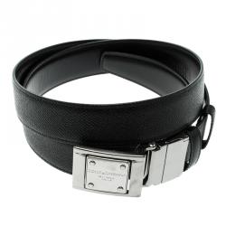 Pre Owned حزام دولتشي اند غابانا بادج الشعار جلد مزخرف أسود 90 سم