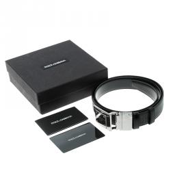 Pre Owned حزام دولتشي اند غابانا بادج الشعار جلد مزخرف أسود 90 سم