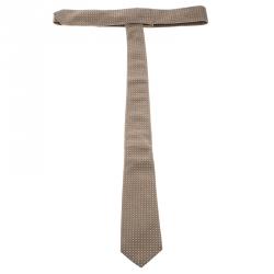 Dolce and Gabbana Brown Dot Embroidered Silk and Cotton Blend Tie