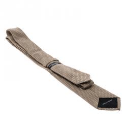Dolce and Gabbana Brown Dot Embroidered Silk and Cotton Blend Tie