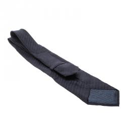 Dolce and Gabbana Navy Blue Logo Pattern Jacquard Silk Tie