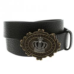 مملوكة مسبقًا Dolce and Gabbana Black Leather Crown Buckle Belt 85 CM