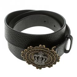 مملوكة مسبقًا Dolce and Gabbana Black Leather Crown Buckle Belt 85 CM