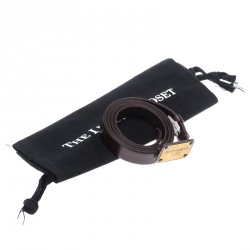 Pre Owned Dolce and Gabbana Brown Leather Logo Plaque Belt 100cm