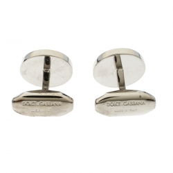 Dolce and Gabbana Crystal Textured Two Tone Metal Round Cufflinks 