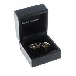 Dolce and Gabbana Crystal Textured Two Tone Metal Round Cufflinks 