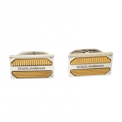 Dolce and Gabbana Textured Two Tone Metal Rectangular Cufflinks 