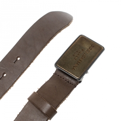 Pre Owned Dolce & Gabbana Beige Leather Logo Plaque Belt 100cm