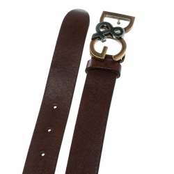Pre Owned حزام دولتشي أند غابانا إبزيم D&G جلد بني 110 سم