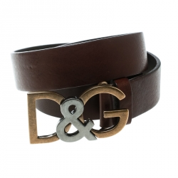 Pre Owned حزام دولتشي أند غابانا إبزيم D&G جلد بني 110 سم