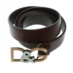 Pre Owned حزام دولتشي أند غابانا إبزيم D&G جلد بني 110 سم