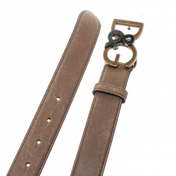 Pre Owned حزام دولتشي أند غابانا إبزيم D&G جلد بني 110 سم