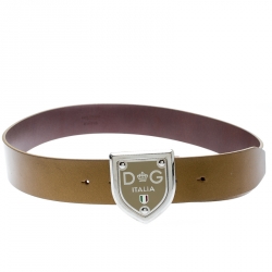 Pre Owned Dolce and Gabbana Gold Leather Buckle Belt 100 CM