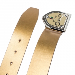 Pre Owned Dolce and Gabbana Gold Leather Buckle Belt 100 CM