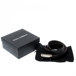 Pre Owned Dolce and Gabbana Dark Brown Leather Logo Buckle Belt 105 CM