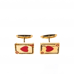 Pre Owned Dolce and Gabbana Hearts Card Motif Gold Tone Cufflinks