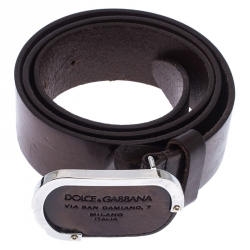 مملوكة مسبقًا Dolce & Gabanna Metallic Brown Leather Oval Logo Buckle Belt 90CM