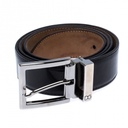 Pre Owned Dolce & Gabbana Black Leather Buckle Belt 100CM