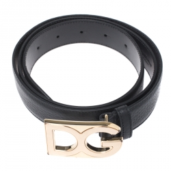 Pre Owned حزام دولتشي أند غابانا إبزيم شعار الماركة جلد أسود 100 سم