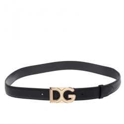 Pre Owned حزام دولتشي أند غابانا إبزيم شعار الماركة جلد أسود 100 سم