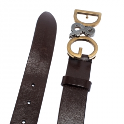 Dolce & Gabbana Brown Leather Logo Belt Size 100CM